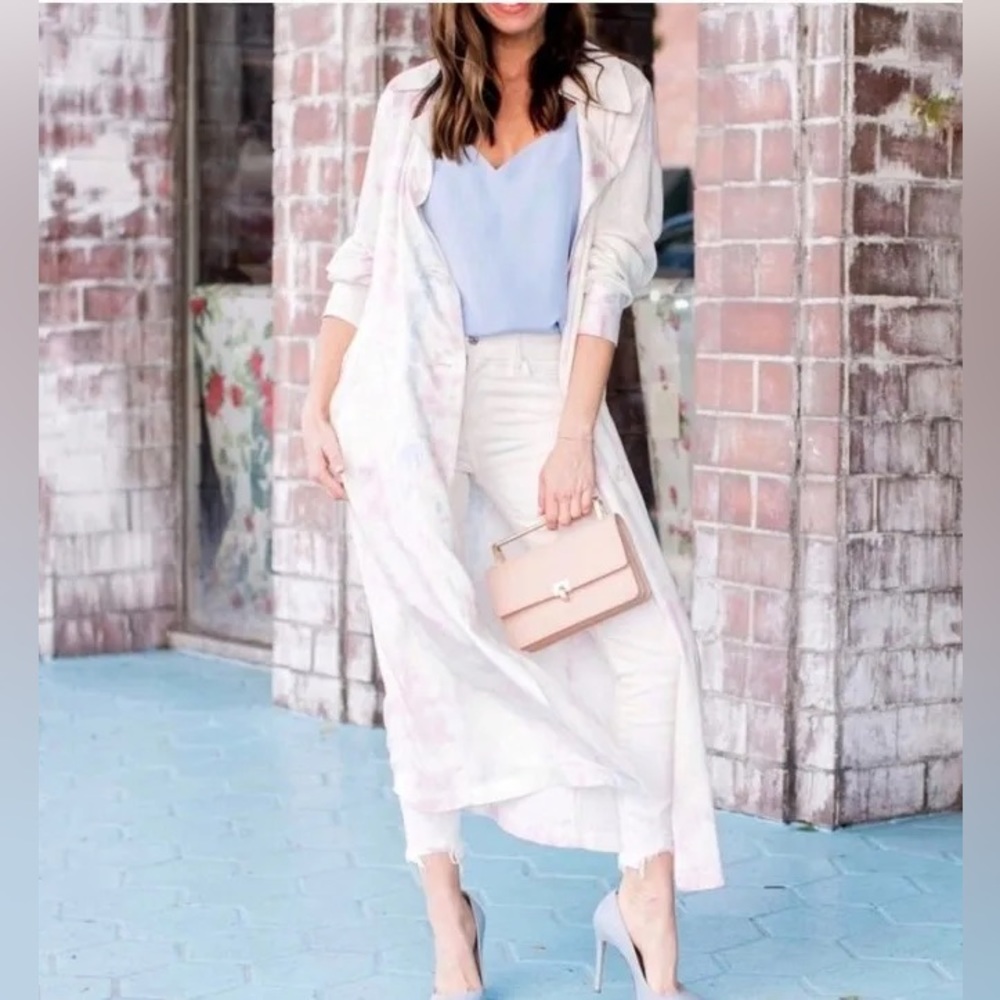 Tie-dye satin trench coat jacket XS something navy cotton candy pastel